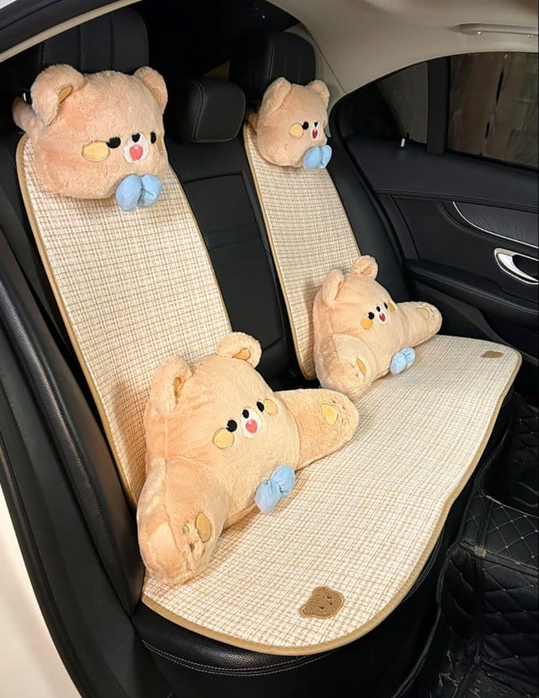 車シートカバー 後部座席 くまモチーフ 四季通用シートカバー
