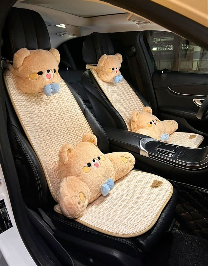 車シートカバー 後部座席 くまモチーフ 四季通用シートカバー