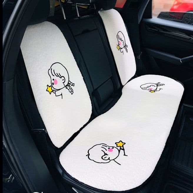 車シートカバー運転席 星を持つ少女柄のふわふわカバー
