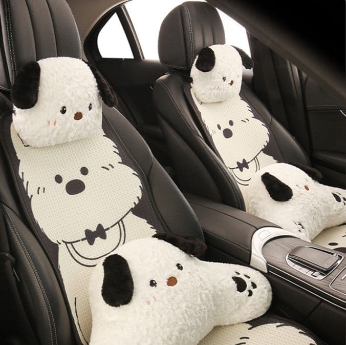 車シートカバー ふわもこ犬キャラクター後部座席カバー