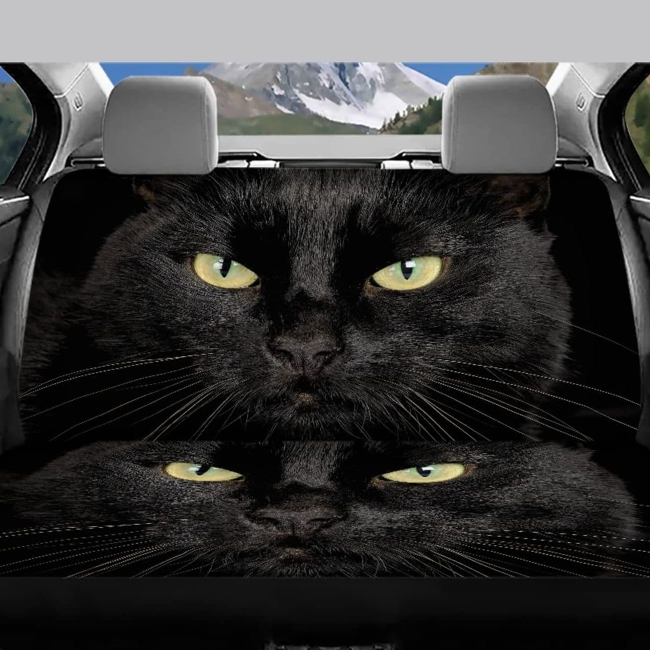 車シートカバー 神秘の瞳 猫柄後部座席カバー