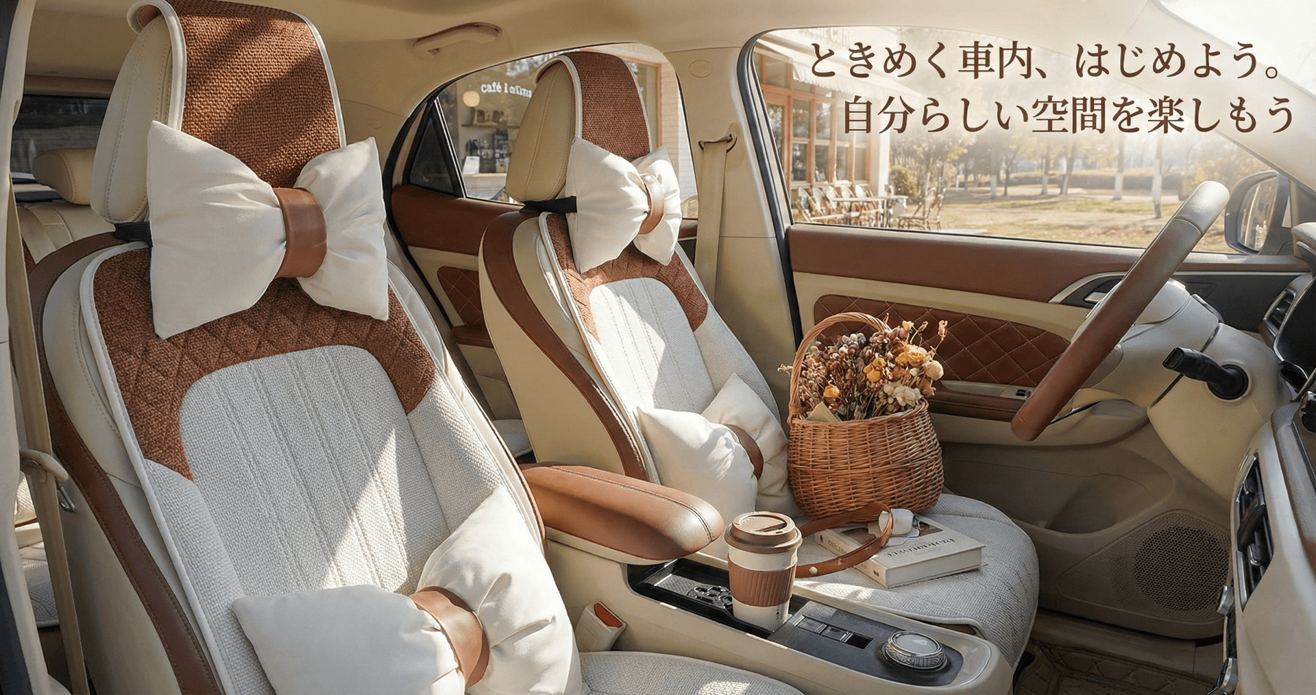 可愛いリボン付き後部座席用高級車シートカバー