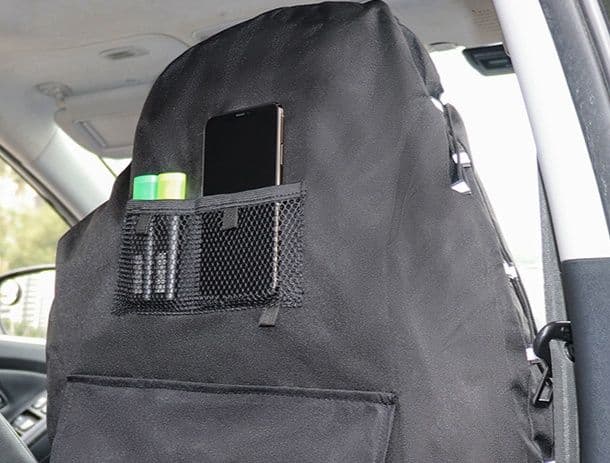 編み込みデザイン防水車シートカバー収納ポケット付