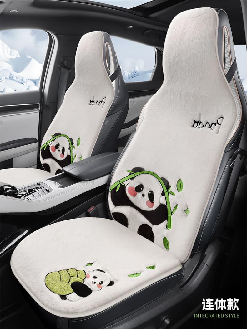 車シートカバー 運転席 パンダと竹柄もこもこカバー