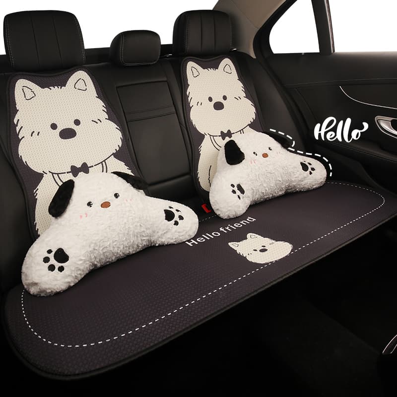 車シートカバー ふわもこ犬キャラクター後部座席カバー