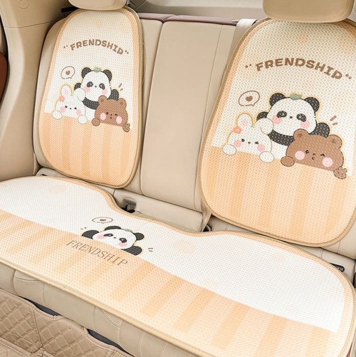 車シートカバー 仲良し動物刺繍入りメッシュ素材車シートカバー