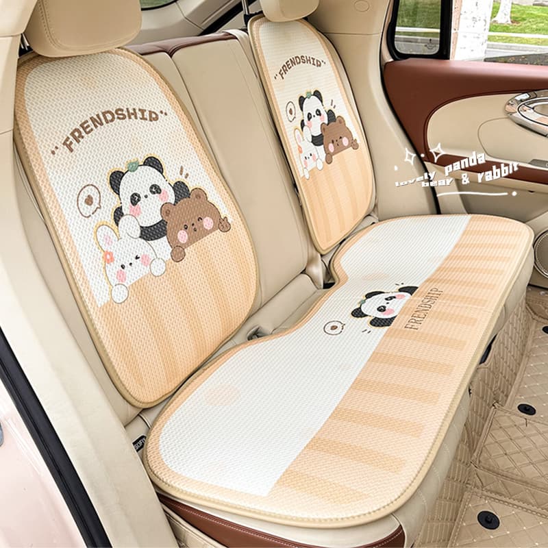 車シートカバー 仲良し動物刺繍入りメッシュ素材車シートカバー